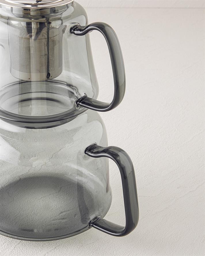 Odin Borosilikat Cam Çaydanlık 600-1200 ml Gri