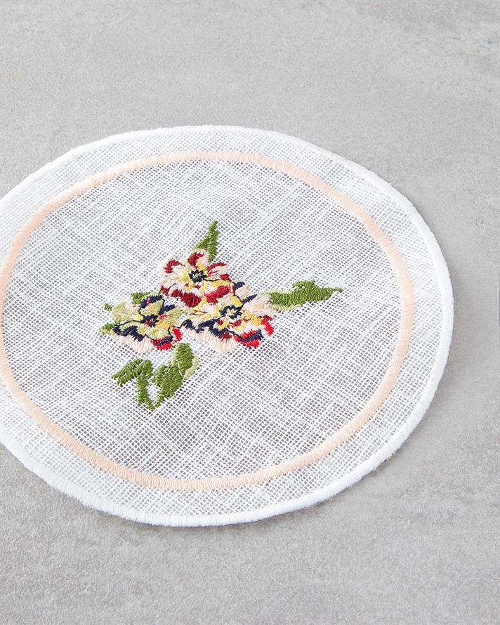 Opalin Polyester 4lü Bardak Altlığı 14 cm Beyaz - Kırmızı