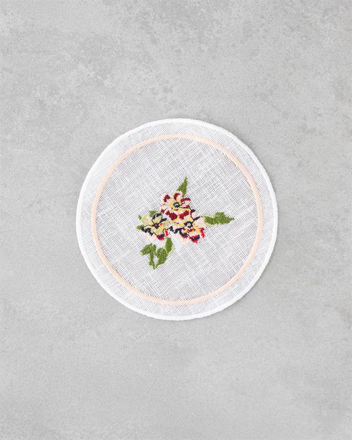 Opalin Polyester 4lü Bardak Altlığı 14 cm Beyaz - Kırmızı