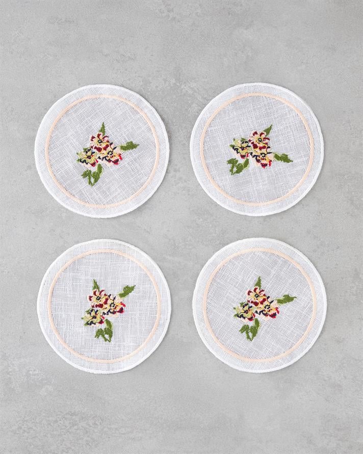 Opalin Polyester 4lü Bardak Altlığı 14 cm Beyaz - Kırmızı