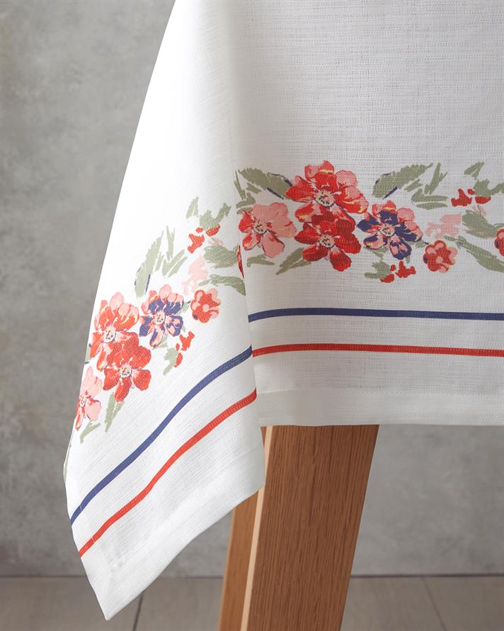 Opalin Polyester Masa Örtüsü 150x200 cm Beyaz - Kırmızı