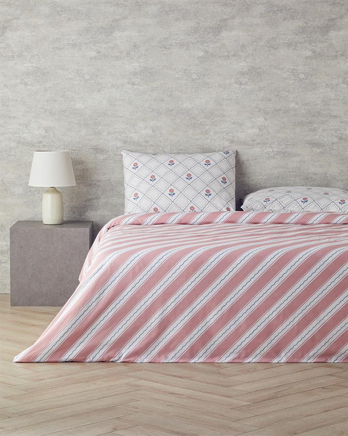 Ornament Blossom Pamuklu Ranforce Çift Kişilik Nevresim Seti 200x220 cm Mavi - Pembe