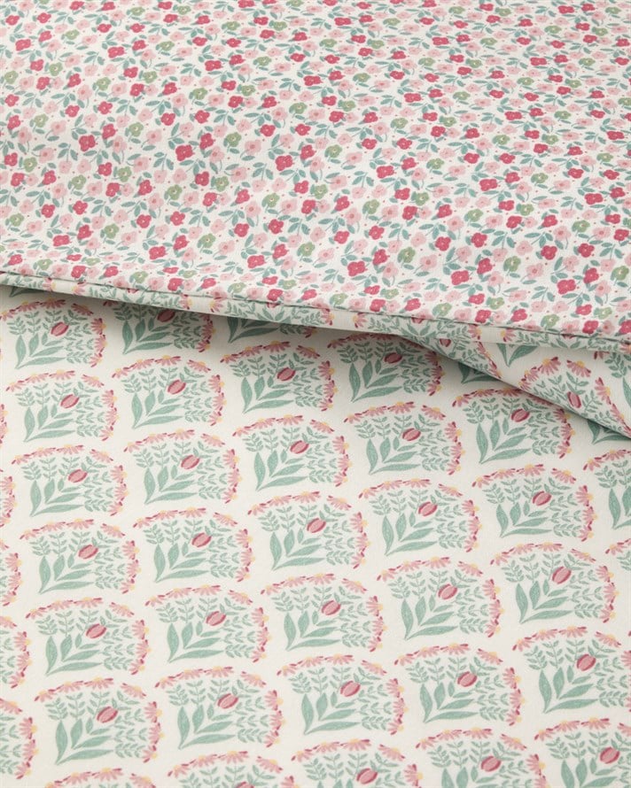 Ornament Petal Kolay Ütülenir Çift Kişilik Nevresim Seti 200x220 cm Pembe - Yeşil
