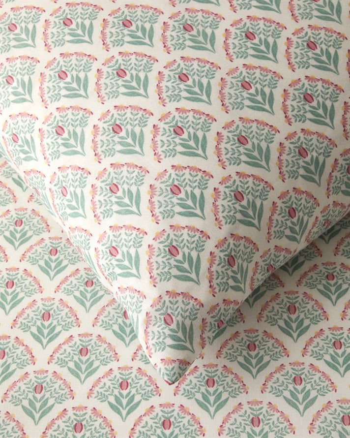Ornament Petal Kolay Ütülenir Tek Kişilik Nevresim Seti 160x220 cm Pembe - Yeşil