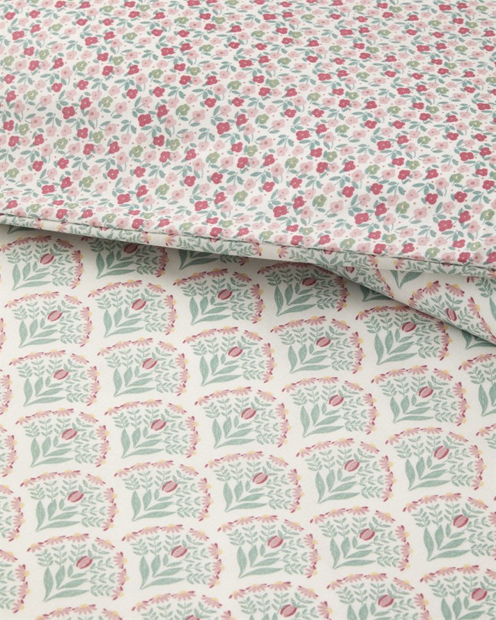 Ornament Petal Kolay Ütülenir Tek Kişilik Nevresim Seti 160x220 cm Pembe - Yeşil
