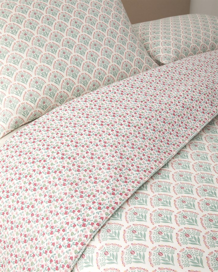 Ornament Petal Kolay Ütülenir Tek Kişilik Nevresim Seti 160x220 cm Pembe - Yeşil