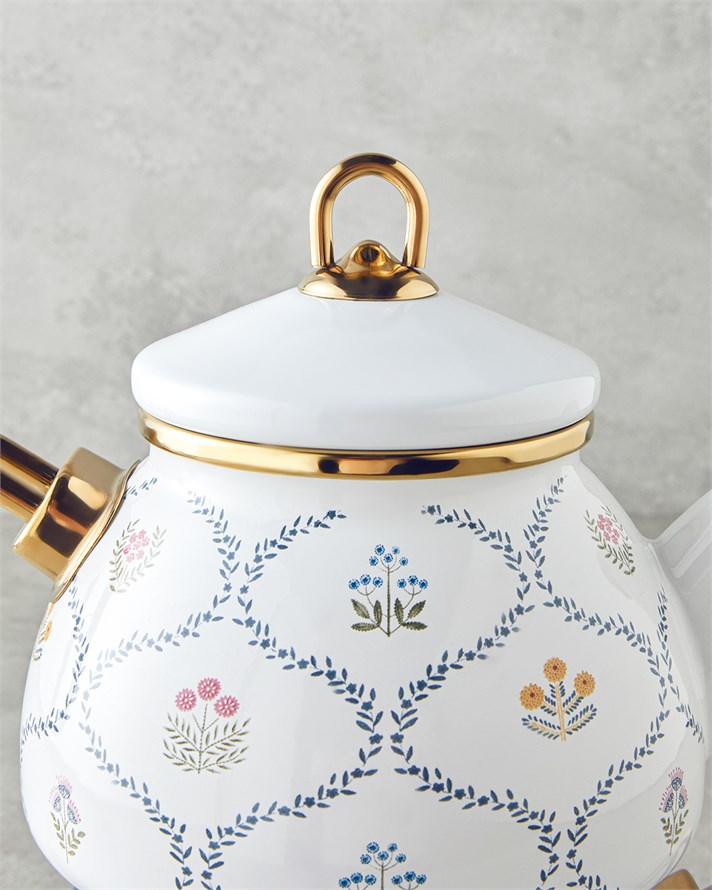 Ornate Retro Emaye Çaydanlık 1,1 Litre + 2,3 Litre Mavi
