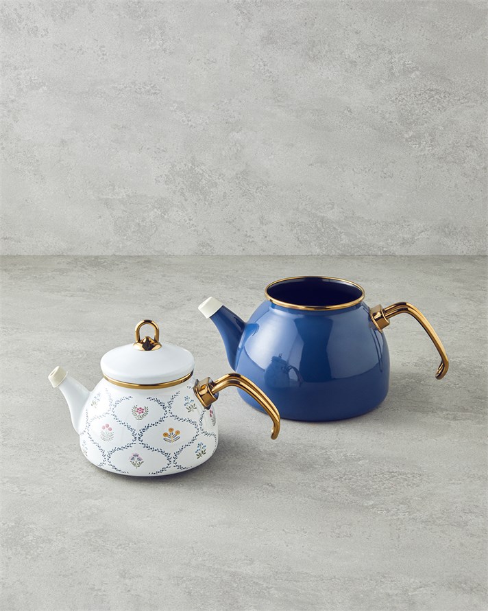 Ornate Retro Emaye Çaydanlık 1,1 Litre + 2,3 Litre Mavi