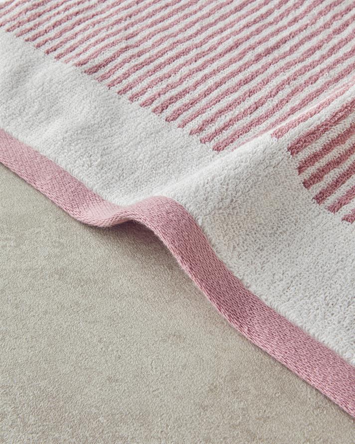 Ornate Stripe Pamuklu İpliği Boyalı Yüz Havlusu 50x80 cm Ekru - Pembe