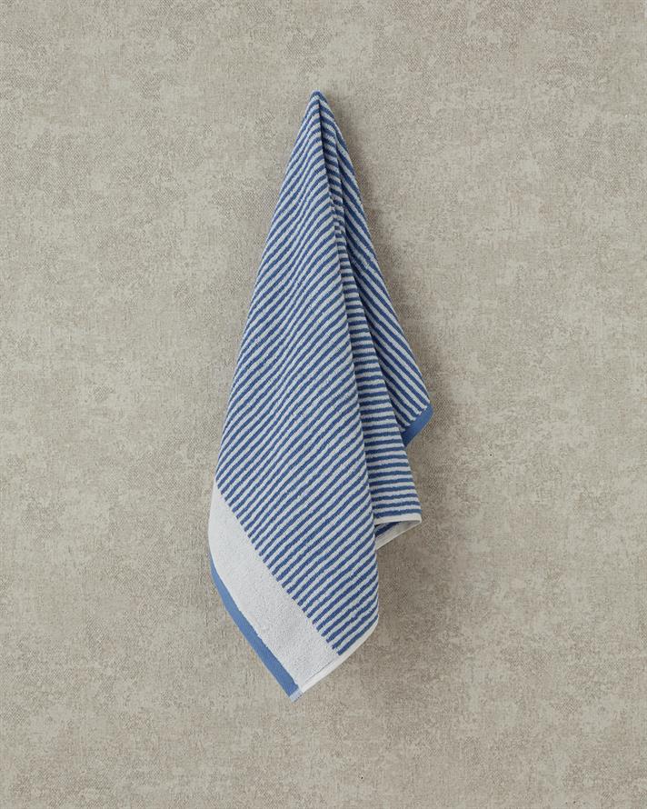 Ornate Stripe Pamuklu İpliği Boyalı Yüz Havlusu 50x80 cm Ekru - Mavi