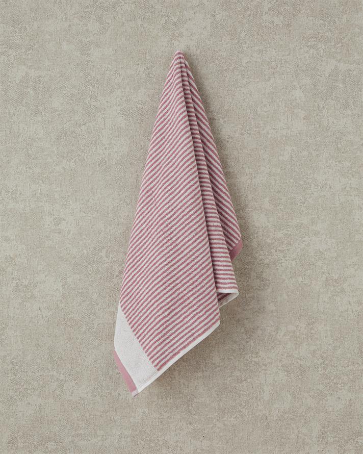 Ornate Stripe Pamuklu İpliği Boyalı Yüz Havlusu 50x80 cm Ekru - Pembe