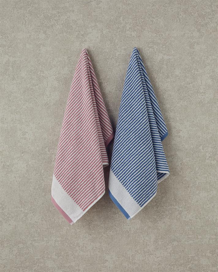 Ornate Stripe Pamuklu İpliği Boyalı Yüz Havlusu 50x80 cm Ekru - Mavi
