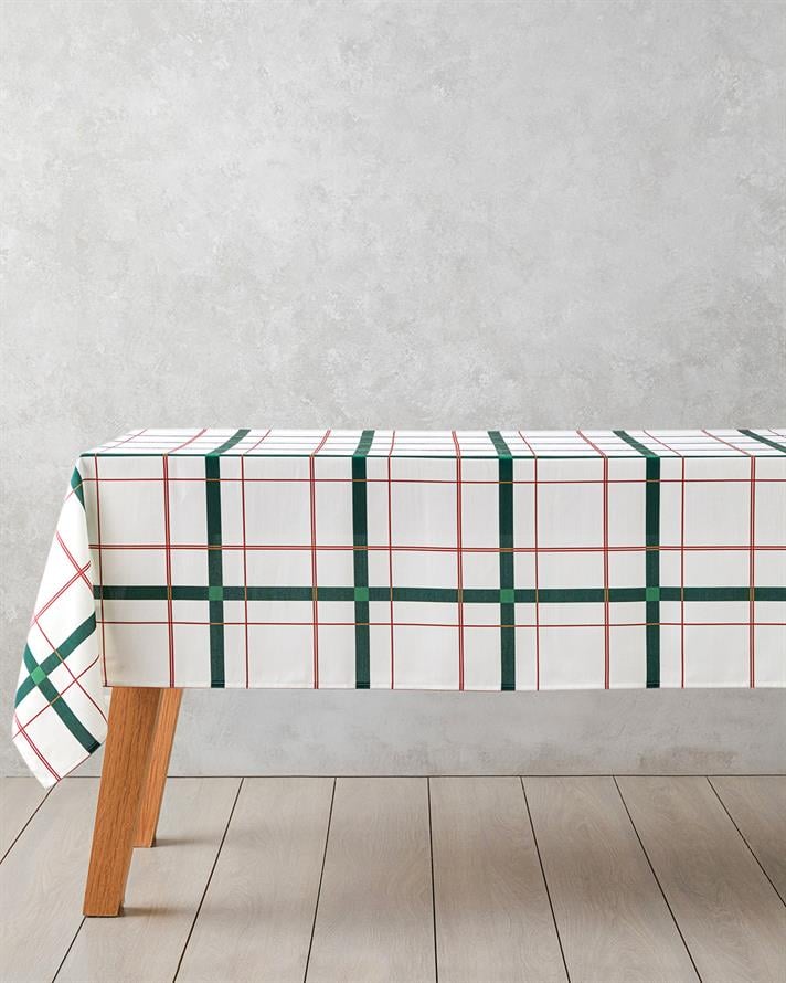 Paisley Polyester Masa Örtüsü 145x200 cm Beyaz - Yeşil