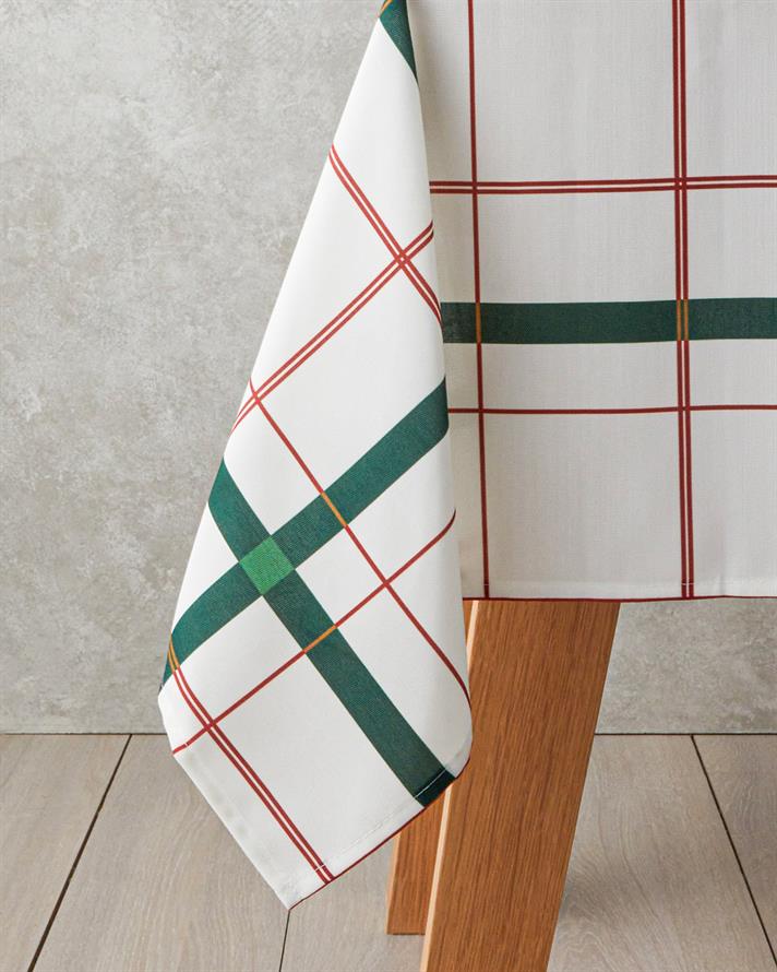 Paisley Polyester Masa Örtüsü 145x200 cm Beyaz - Yeşil