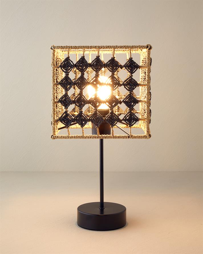 Paisly Kağıt İp Abajur 22x22x40 cm Natural-Siyah