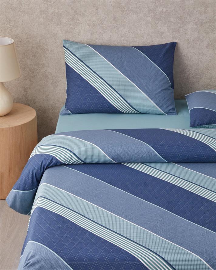 Parallel Patch Kolay Ütülenir Çift Kişilik Nevresim Takımı 200x220 cm Koyu Mavi-Seledon