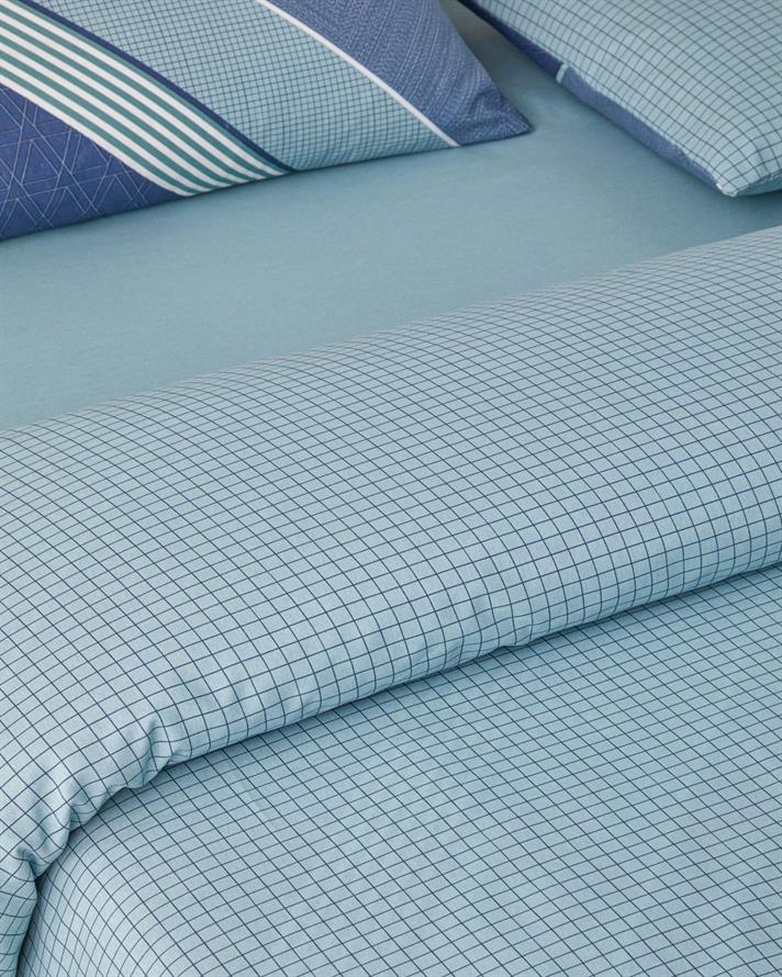 Parallel Patch Kolay Ütülenir Çift Kişilik Nevresim Takımı 200x220 cm Koyu Mavi-Seledon