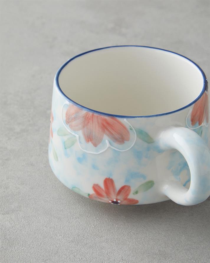 Pastel Blooming Seramik Kupa 260 ml Mavi - Kırmızı -Yeşil