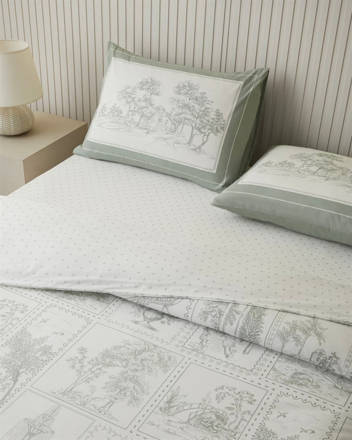 Pastoral Patch Pamuk Çarşaflı Super King Nevresim Takımı 260x220 cm Yeşil