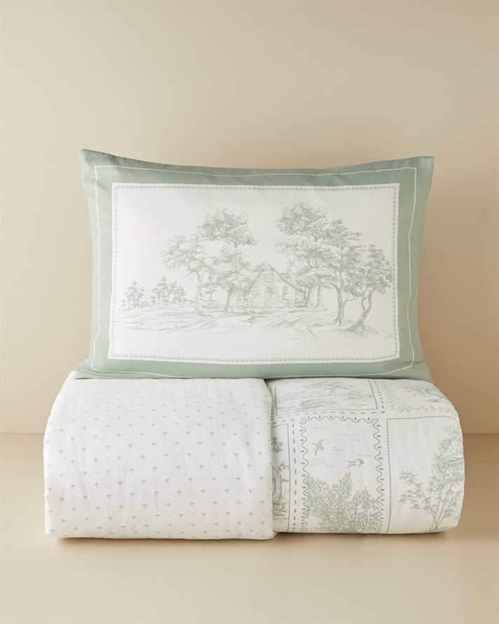 Pastoral Patch Pamuklu Çarşaflı Tek Kişilik Nevresim Takımı 160x220 cm Yeşil