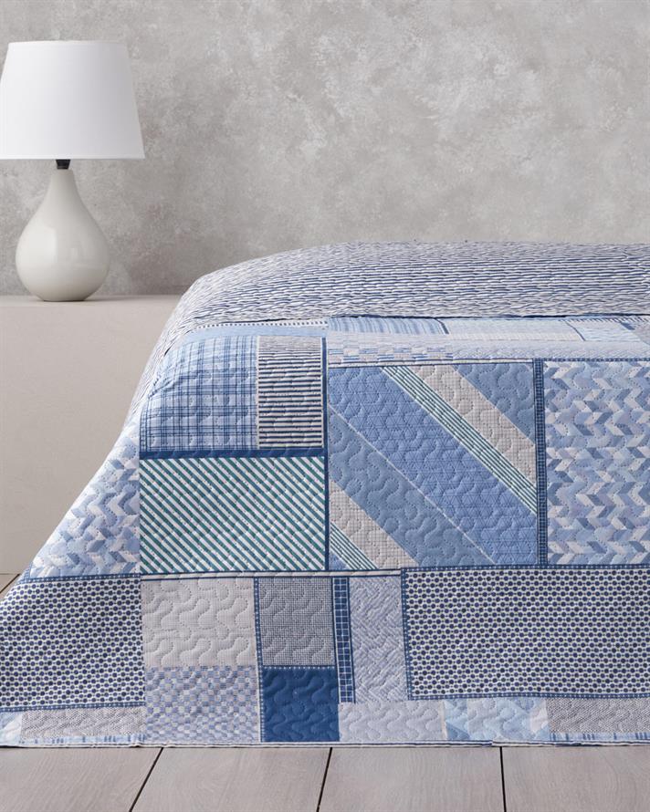 Patch Mosaic Çift Kişilik Çok Amaçlı Örtü 200x220 cm Mavi