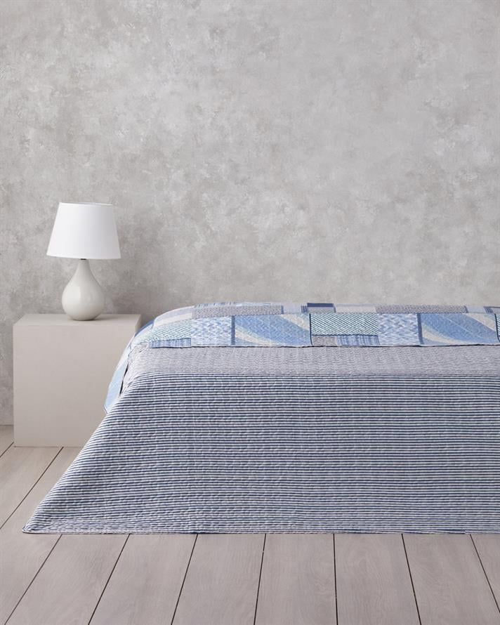 Patch Mosaic Çift Kişilik Çok Amaçlı Örtü 200x220 cm Mavi