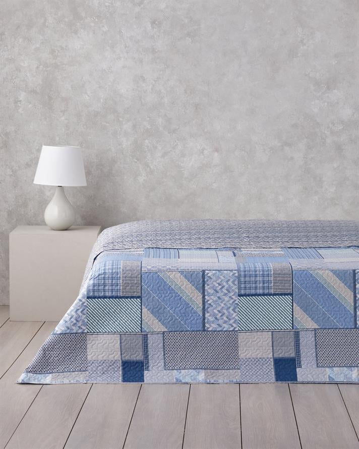 Patch Mosaic Tek Kişilik Çok Amaçlı Örtü 160x220 cm Mavi