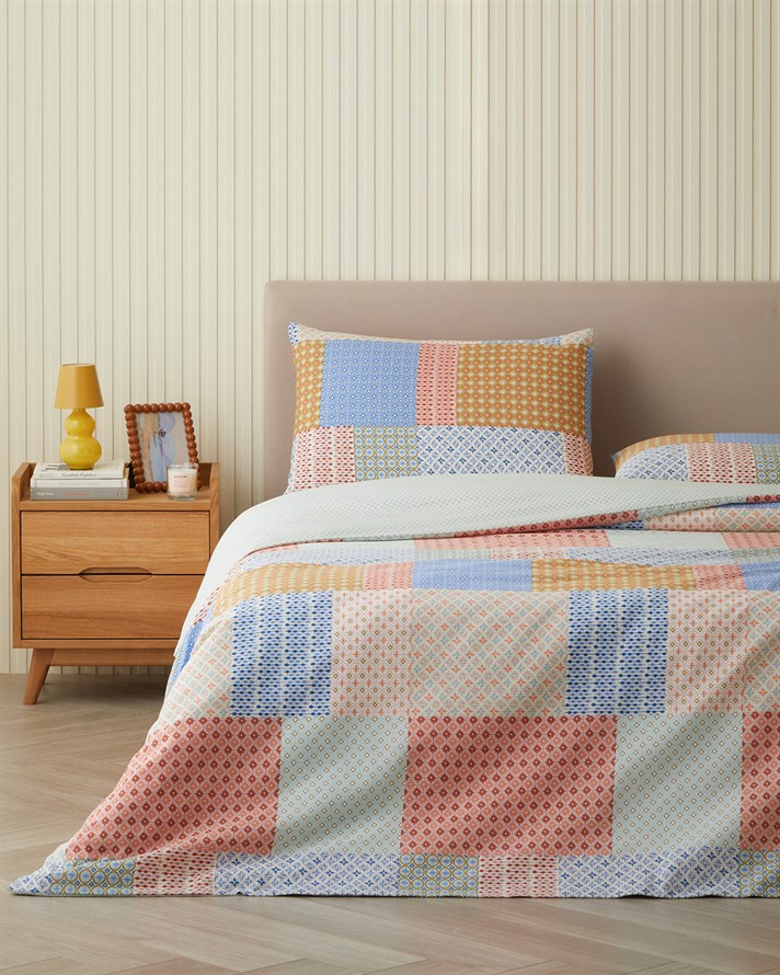 Patchform Kolay Ütülenir Tek Kişilik Nevresim Seti 160x220 cm Mavi – Bordo