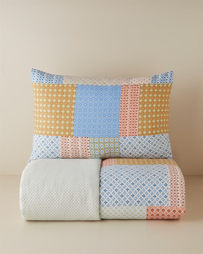 Patchform Kolay Ütülenir Tek Kişilik Nevresim Seti 160x220 cm Mavi – Bordo