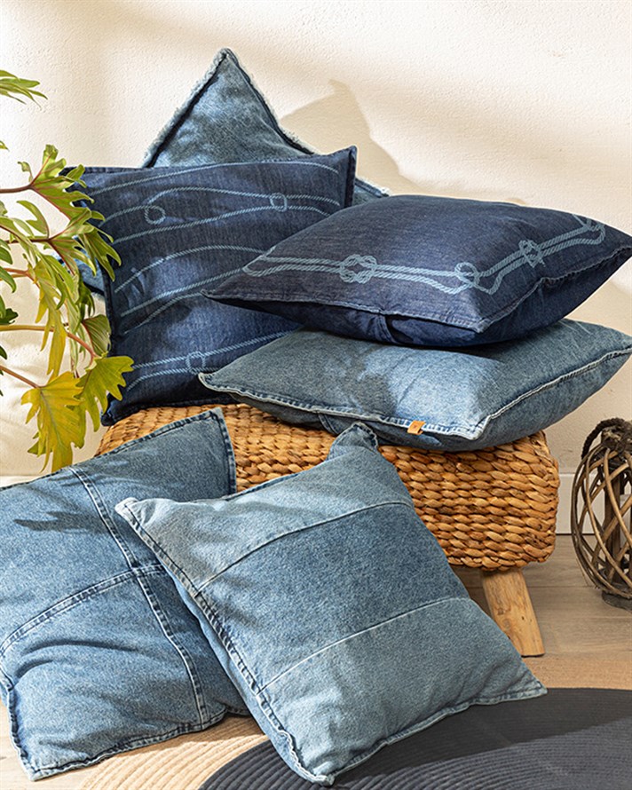 Patchwork Denim Kırlent Kılıfı İndigo