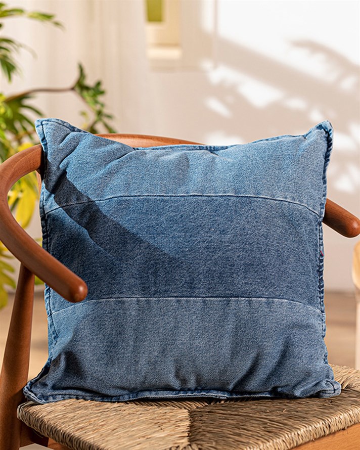 Patchwork Denim Kırlent Kılıfı İndigo