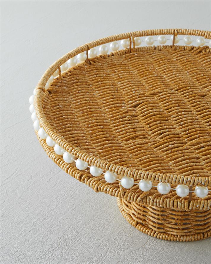 Pearl Plastik Rattan Kek Standı 30 cm Açık Kahverengi