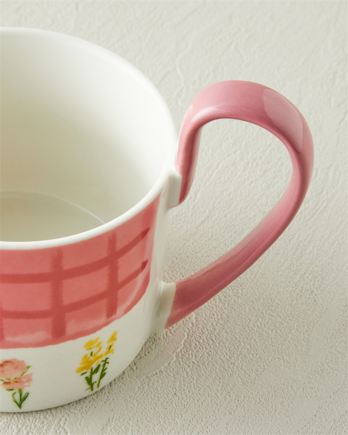 Pelia New Bone China Bardak Altlıklı Kupa 380 ml Pembe