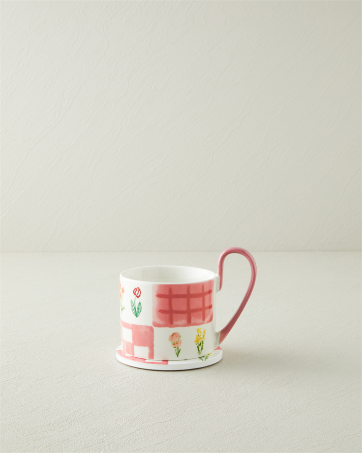 Pelia New Bone China Bardak Altlıklı Kupa 380 ml Pembe