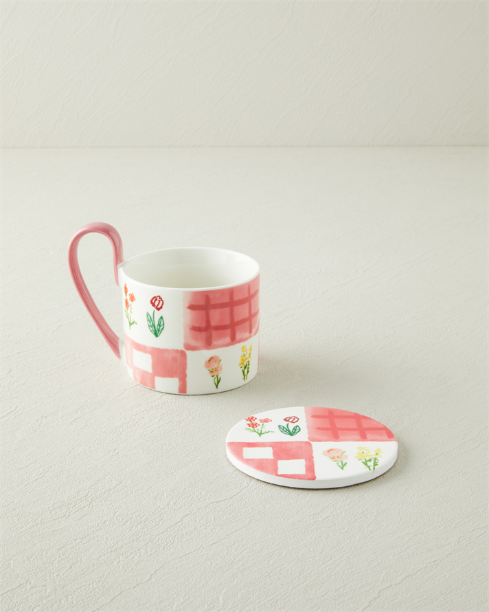 Pelia New Bone China Bardak Altlıklı Kupa 380 ml Pembe