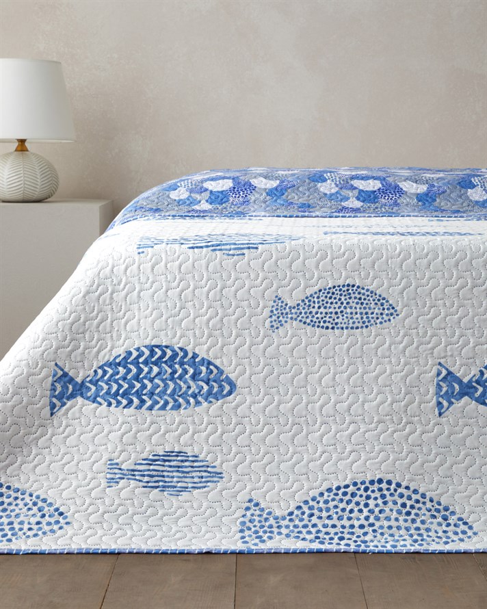 Pesca Wave  Çift Kişilik Çok Amaçlı Örtü 200x220 cm Mavi