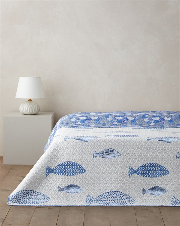 Pesca Wave  King Size Çok Amaçlı Örtü 220x240 cm Mavi