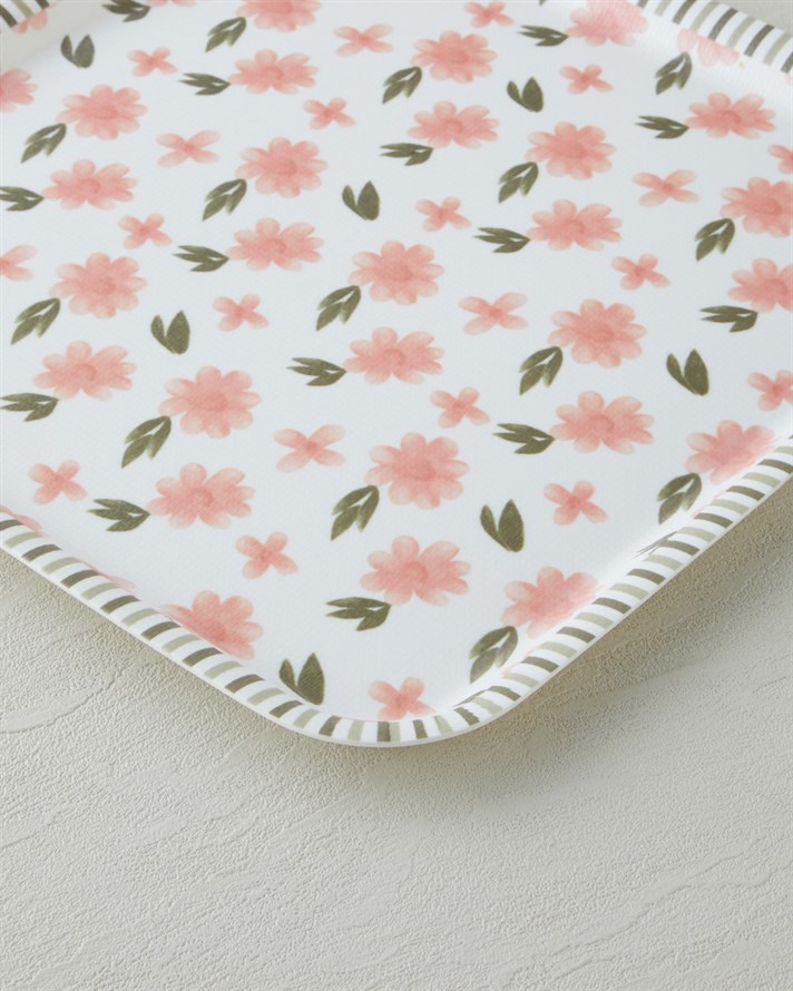 Petal Dreams Melamin 2’li Kaydırmaz Tepsi 33-24 cm Pembe - Yeşil