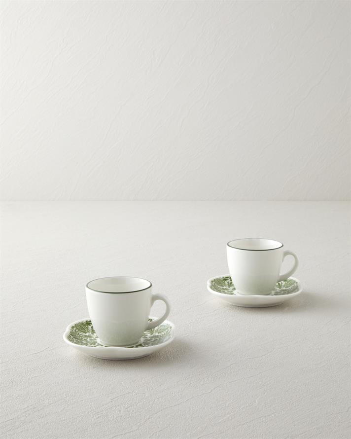 Petal Haven Bone Porselen 4 Parça 2 Kişilik Kahve Fincan Takımı 90 ml Yeşil