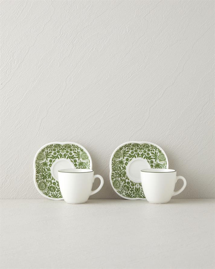 Petal Haven Bone Porselen 4 Parça 2 Kişilik Kahve Fincan Takımı 90 ml Yeşil
