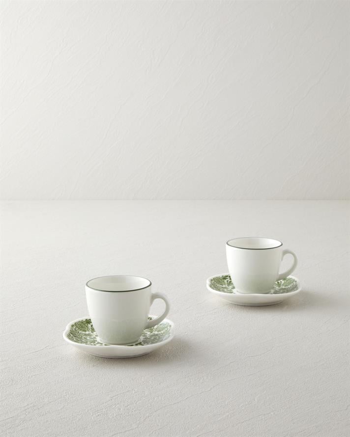 Petal Haven Bone Porselen 4 Parça 2 Kişilik Kahve Fincan Takımı 90 ml Yeşil