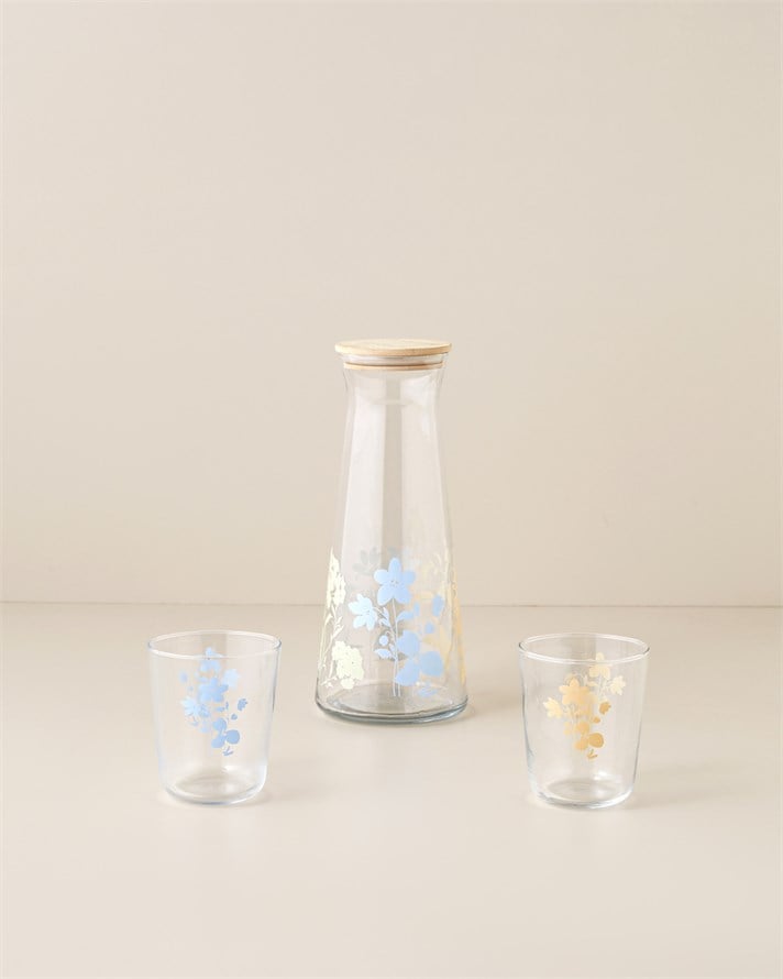 Petal Poetry Cam 3 Parça Su Takımı 1150 ml + 315 ml Sarı - Mavi