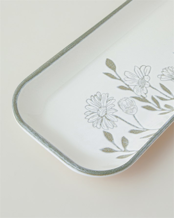 Petal Poetry Seramik Kayık Tabak 26 cm Yeşil