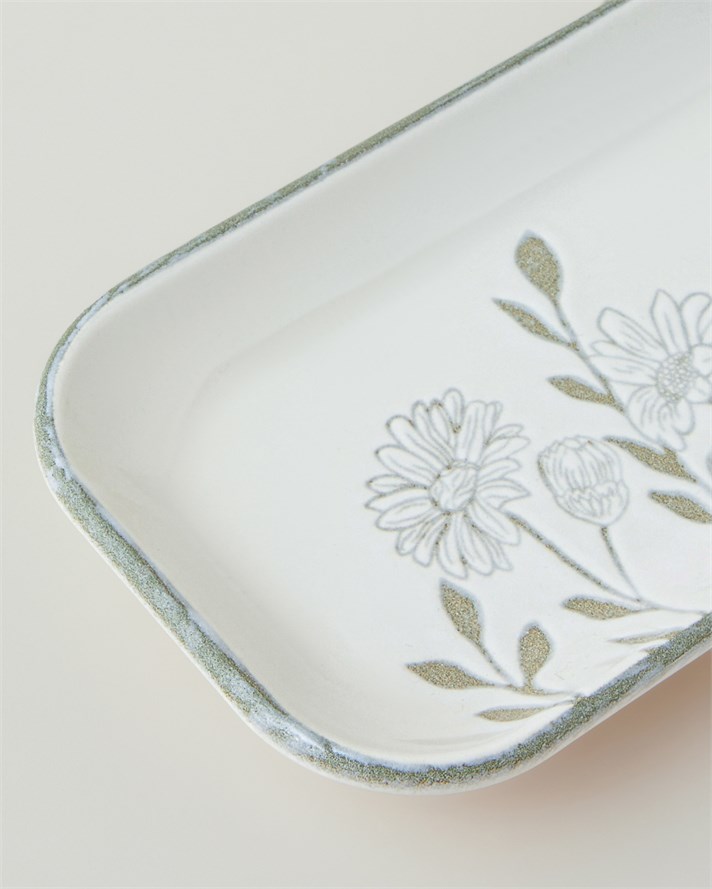 Petal Poetry Seramik Kayık Tabak 29 cm Yeşil