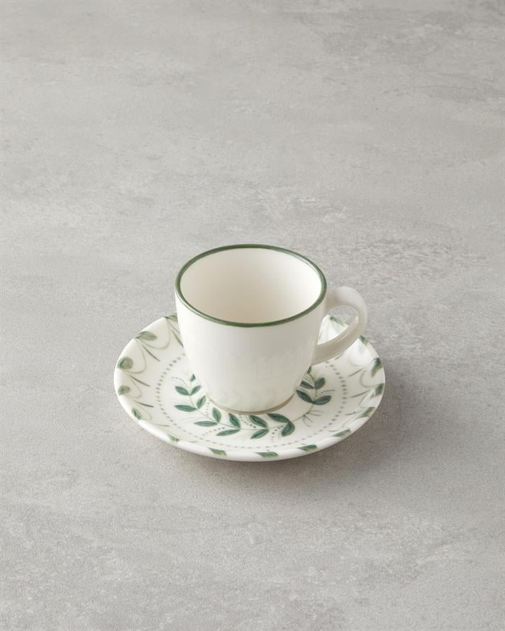 Petally Bone Porselen 4 Parça 2 Kişilik Kahve Fincan Takımı 90 ml Mavi-yeşil