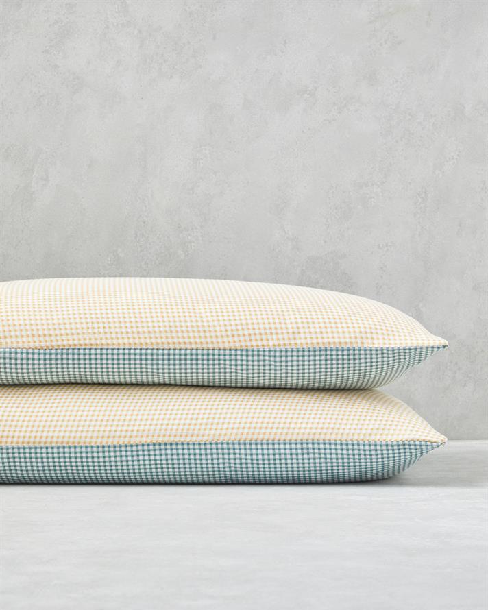 Petit Check Pamuklu 2li Yastık Kılıfı 50x70 cm Sarı-Yeşil