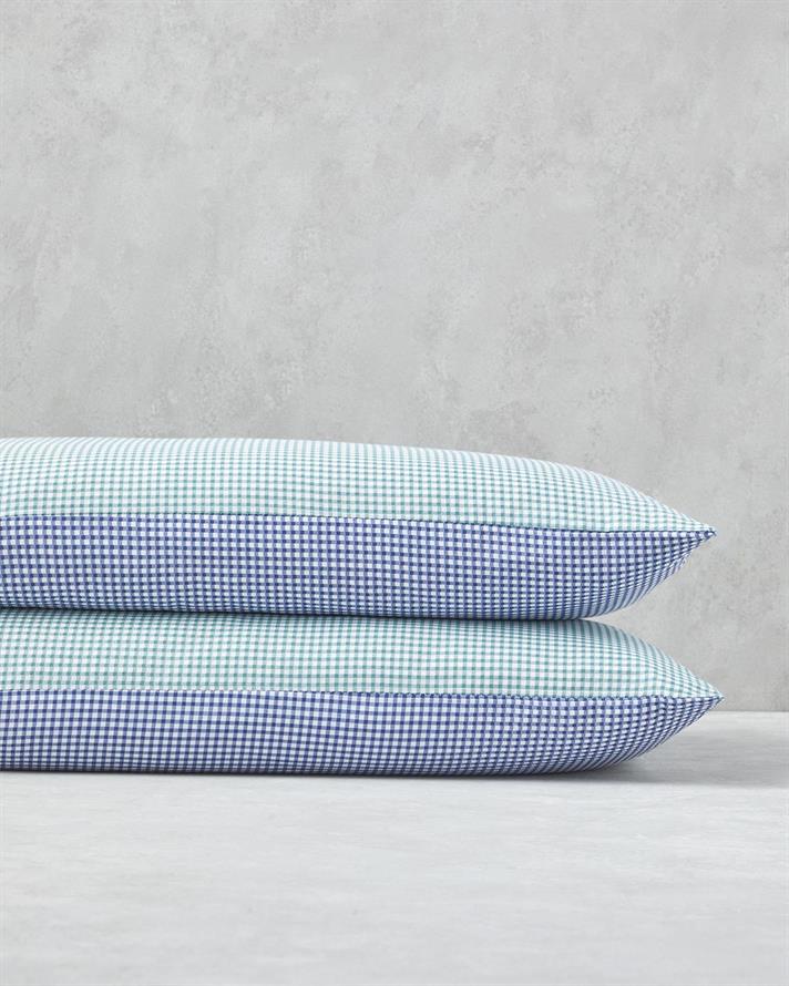 Petit Check Pamuklu 2li Yastık Kılıfı 50x70 cm Yeşil-Mavi