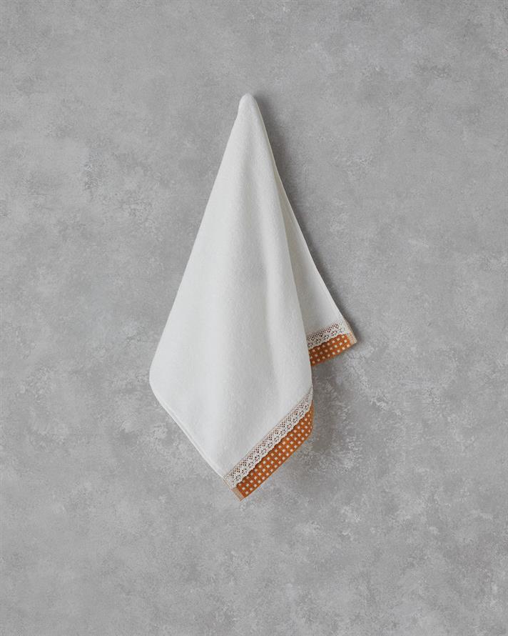 Petite Checked Pamuklu Kroşeli Yüz Havlusu 50x80 cm Ekru-Sarı