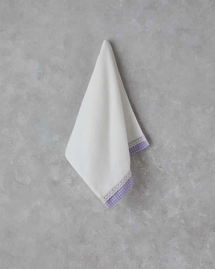 Petite Checked Pamuklu Kroşeli Yüz Havlusu 50x80 cm Ekru - Lila