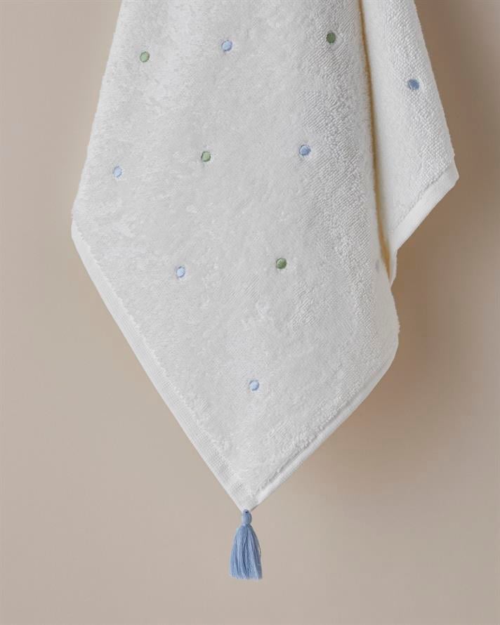 Petite Dot Pamuk Püsküllü Yüz Havlusu 50x80 cm Yeşil-Mavi